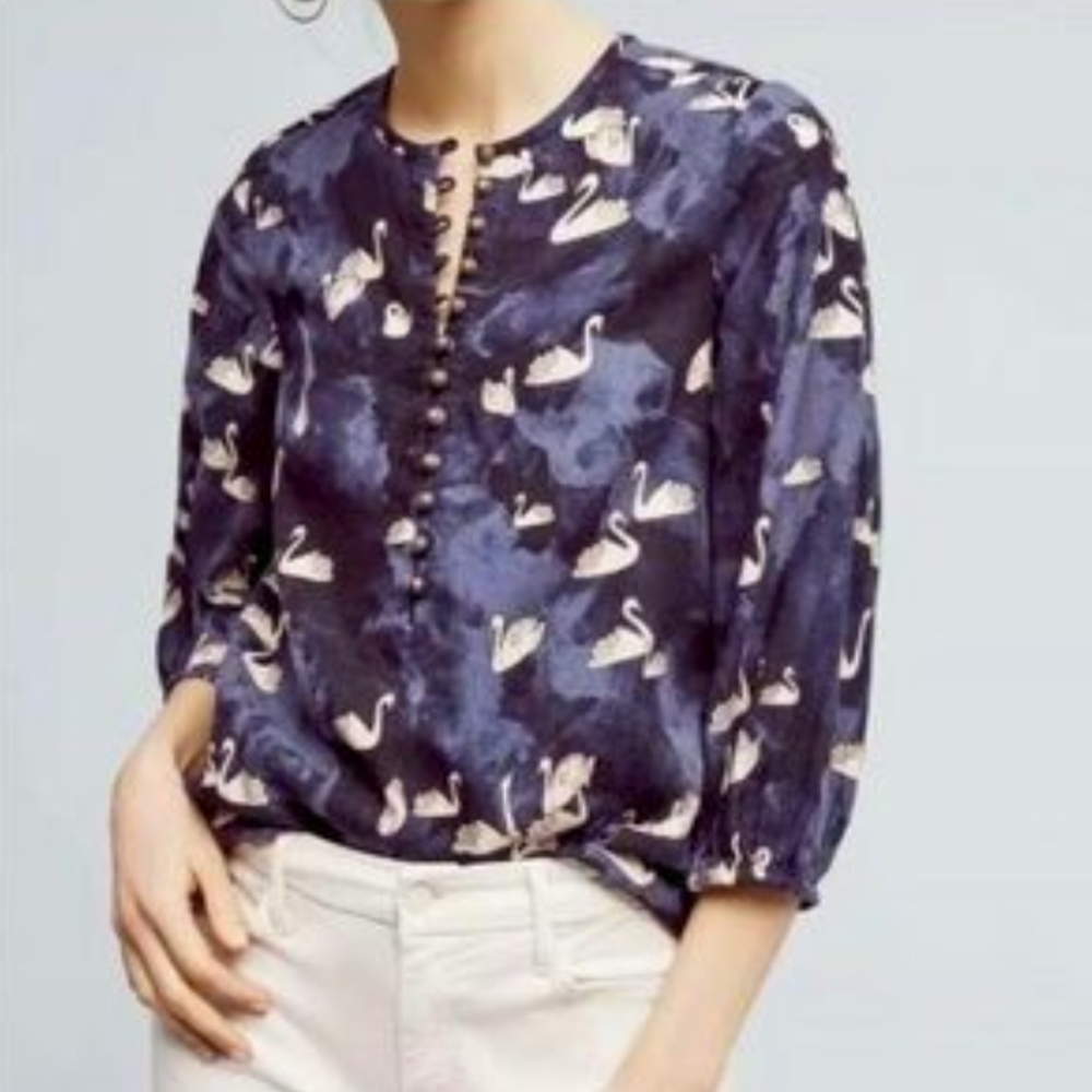 Maeve by Anthropologie Bethesda swan print flannel top size small